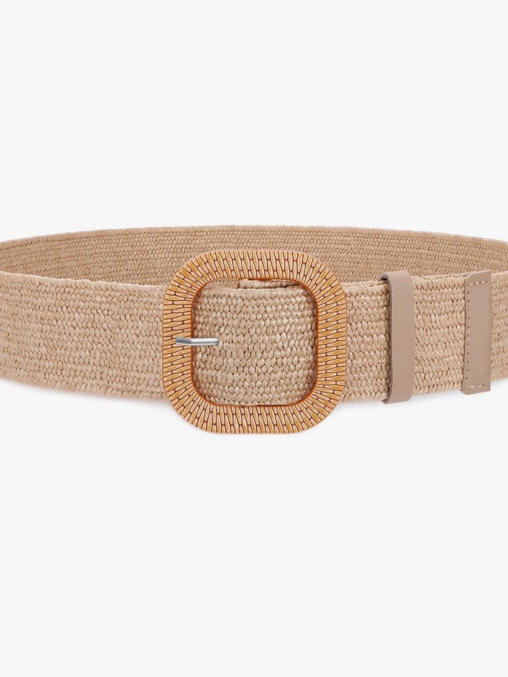 Woven Straw Beige Fashion Belt with Rattan Buckle - Size L/XL